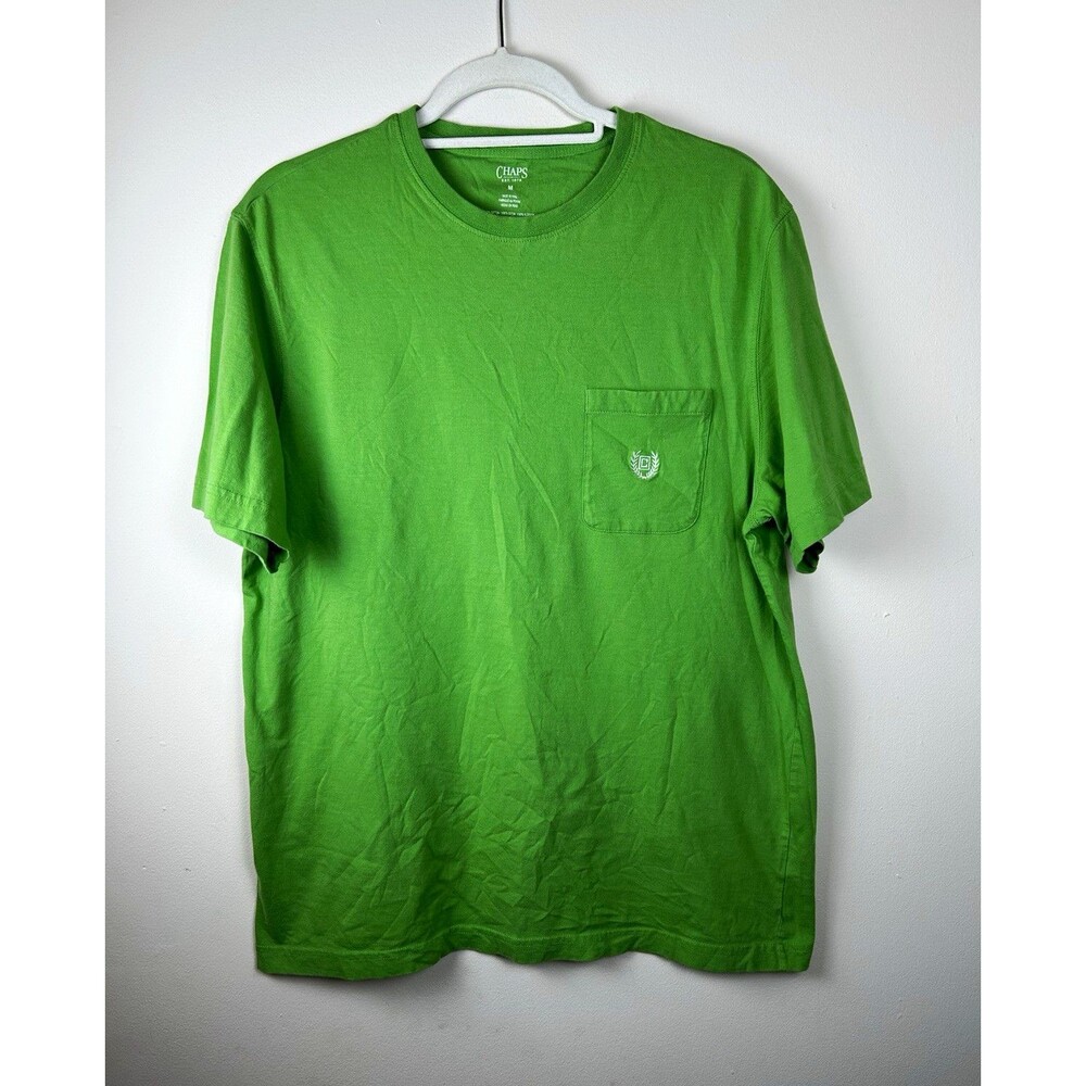Chaps Solid Green Pocket Logo T-Shirt M 100% Cotton Knit Short Sleeve Minimalist